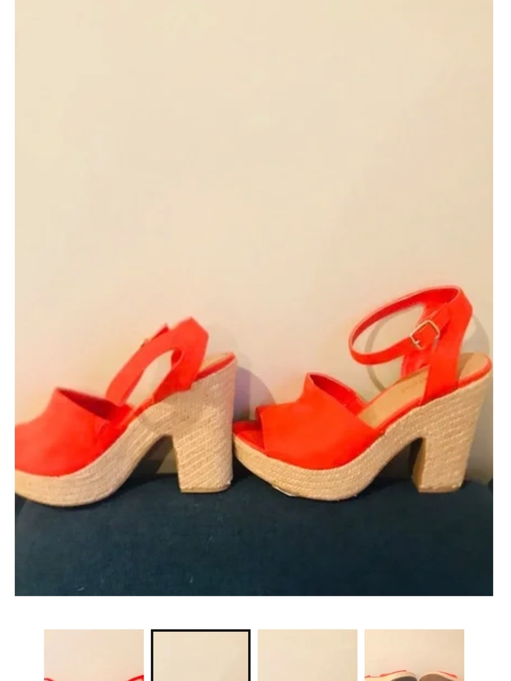 Sun + Stone orange red suede 
Red Platform Espadrille Sandals with Ankle Strap 7